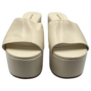 Larroude Miso Leather Slip On Block Heels Platform Mules Sandals Ivory Size 7
